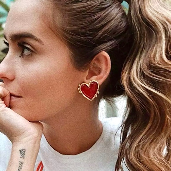 Urban Outfitters Jewelry - “Heart Attack” Statement Red/Gold Painted Earring